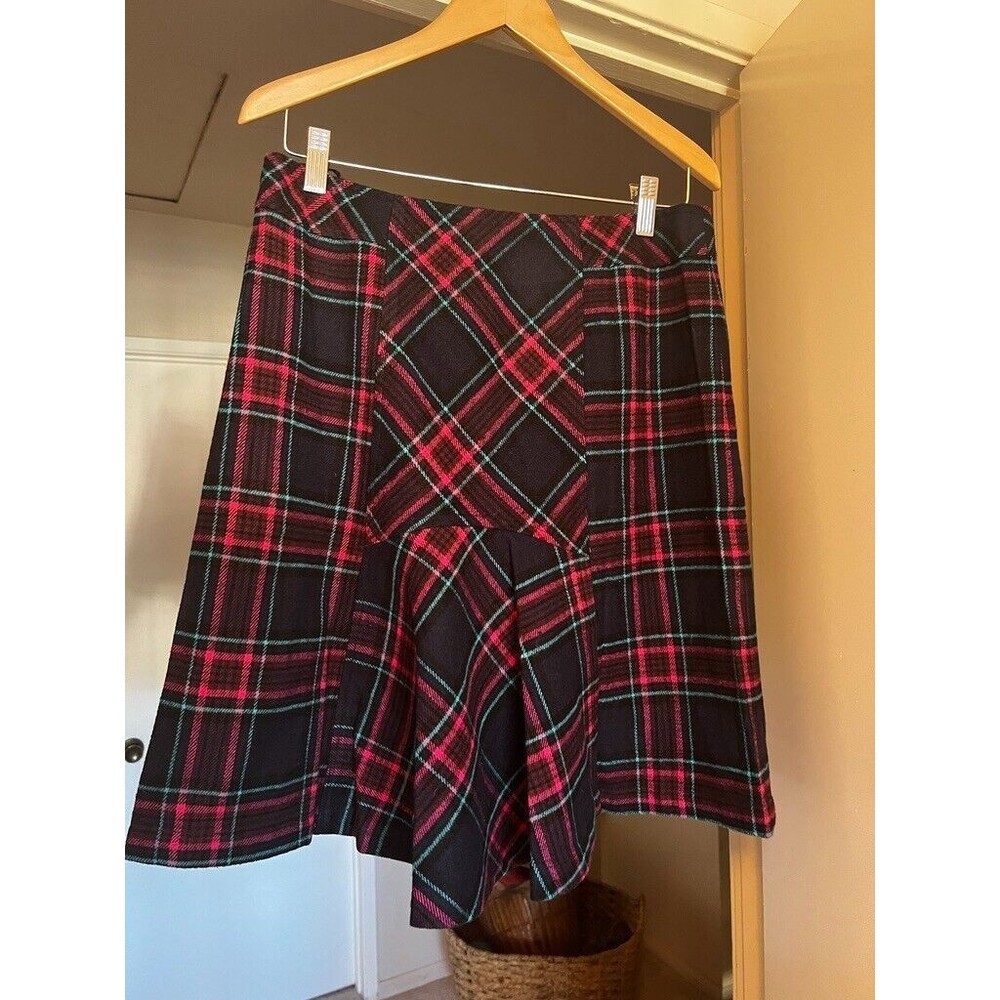 Vintage Wool Skirt Womens Plaid Kick Pleated Lined Chinese Brand All Star Sz M